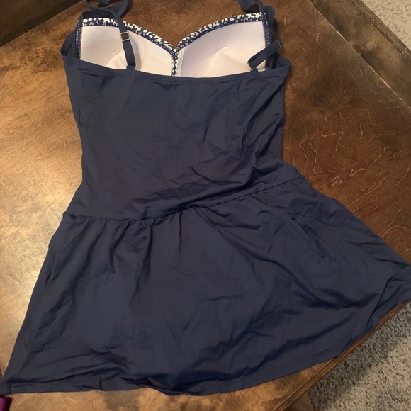 Navy Blue one piece skirted swimsuit - Picture 2 of 4